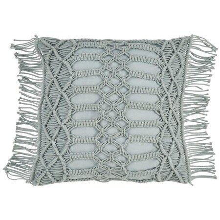 Saro Lifestyle SARO 5379.MN18S 18 in. Square Cotton Throw Pillow with Macrame Design & Down Filling - Mint 5379.MN18S